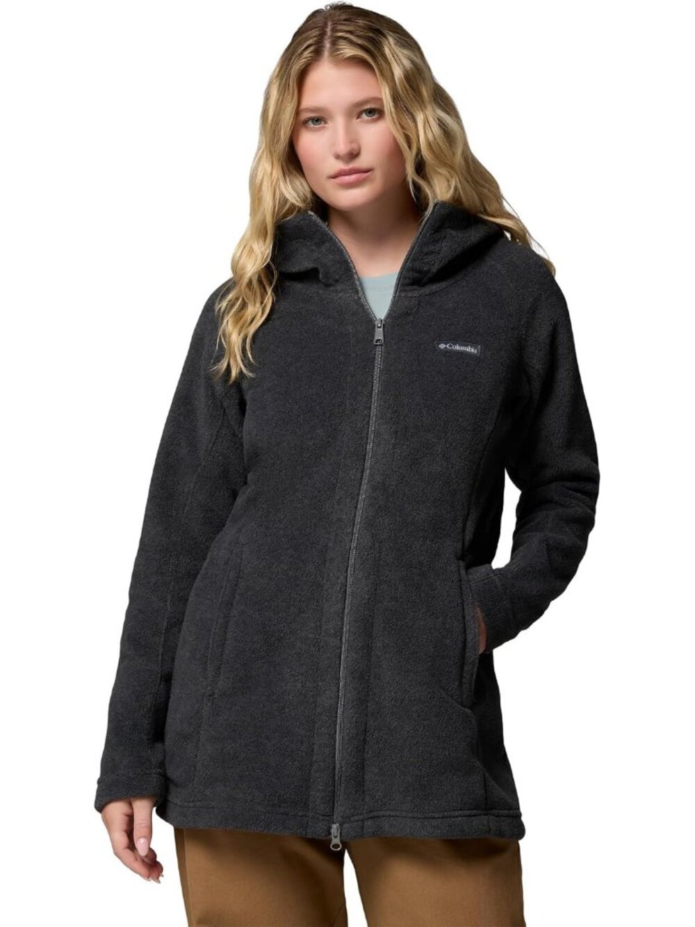 Columbia Women's Charcoal Benton Spring Long Hoodie Fleece Lined Hand Pockets